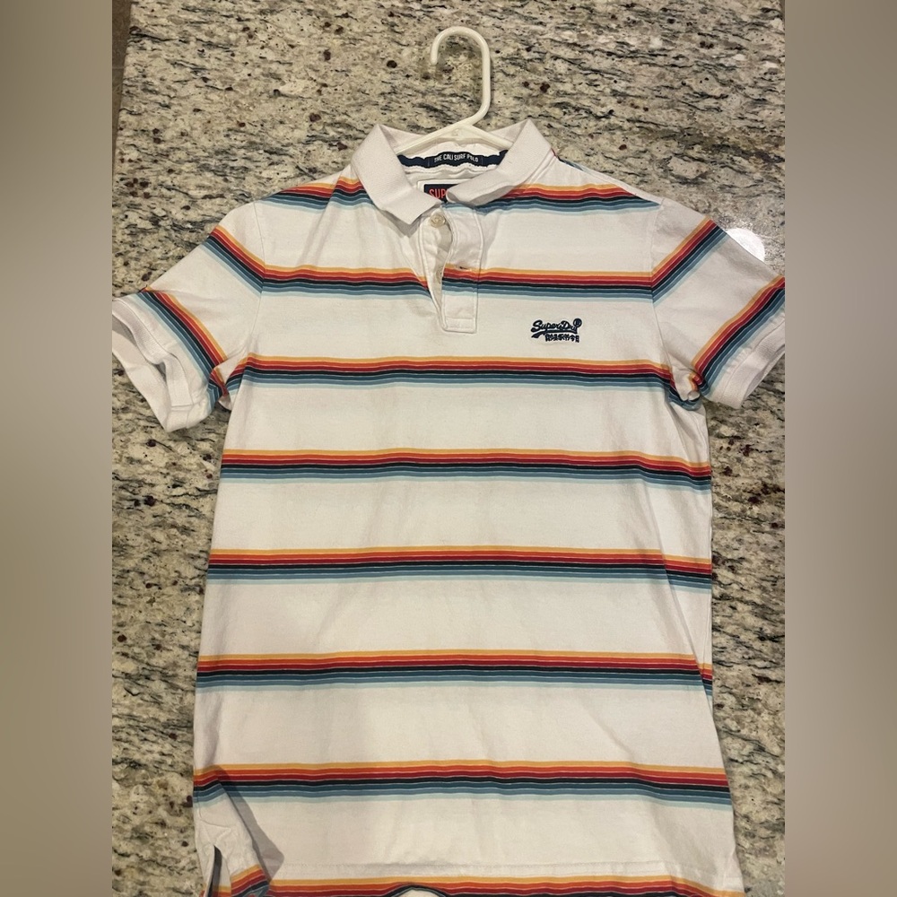 Superdry Men's Polo Shirt - White with Colorful Stripes